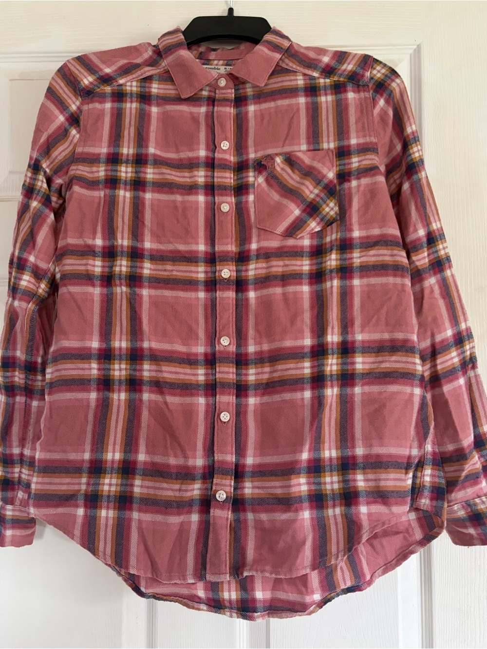 Euc Abercrombie Kids Pink Plaid Button-Up Shirt size 15/16
